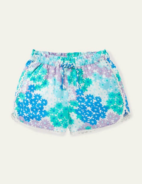Shorts mit Spitzenborte - Marokkoblau, Sommerliche Gänseblümchen