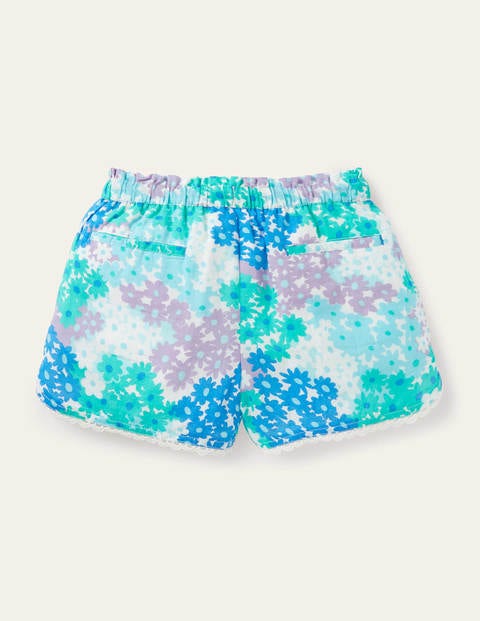 Shorts mit Spitzenborte - Marokkoblau, Sommerliche Gänseblümchen