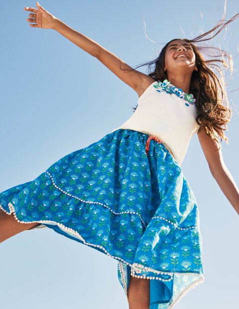 Midi Printed Skirt - Moroccan Blue Woodblock Midi Printed Skirt - Moroccan Blue Woodblock