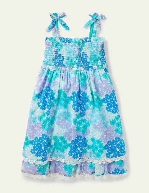 Lace Detail Printed Dress - Moroccan Blue Daisy