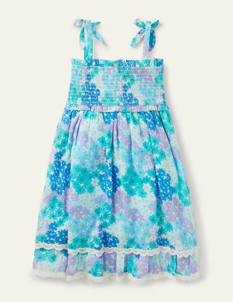 Lace Detail Printed Dress - Moroccan Blue Daisy Lace Detail Printed Dress - Moroccan Blue Daisy