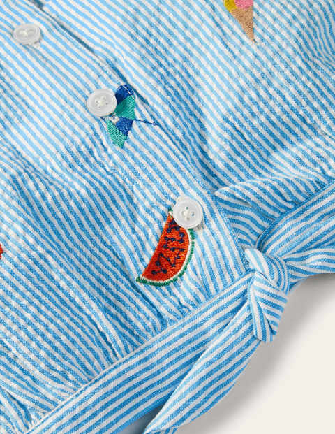 Embroidered Tie Woven Top - Multi Holiday Embroidery Embroidered Tie Woven Top - Multi Holiday Embroidery