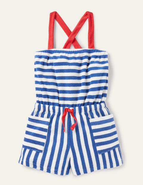 Stripy Towelling Romper - Elizabethan Blue/ Ivory Stripy Towelling Romper - Elizabethan Blue/ Ivory