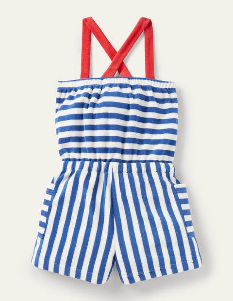 Stripy Towelling Romper - Elizabethan Blue/ Ivory Stripy Towelling Romper - Elizabethan Blue/ Ivory