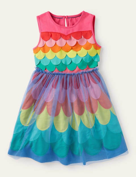 Jerseykleid mit Regenbogenschuppen - Bonbonrosa, Regenbogen