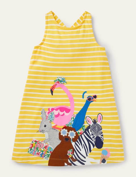 Appliqué Jersey Dress - Daffodil/ Ivory Animals Appliqué Jersey Dress - Daffodil/ Ivory Animals