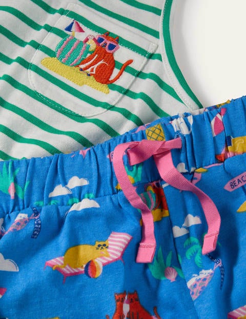 Pyjama fun avec poche - Chats en vacances bleu marocain Pyjama fun avec poche - Chats en vacances bleu marocain