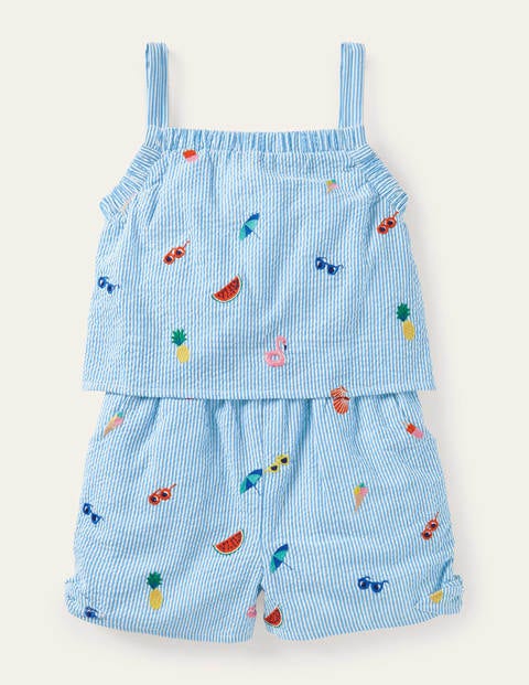 Embroidered Vacation Romper - Multi Holiday Embroidery Embroidered Vacation Romper - Multi Holiday Embroidery
