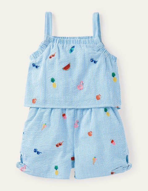 Embroidered Vacation Romper - Multi Holiday Embroidery Embroidered Vacation Romper - Multi Holiday Embroidery
