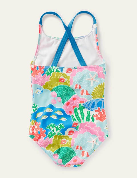 Cross-back Printed Swimsuit - Multi Coral Reef Cross-back Printed Swimsuit - Multi Coral Reef