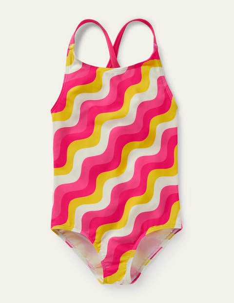 Cross-back Printed Swimsuit - Party Pink Wave
