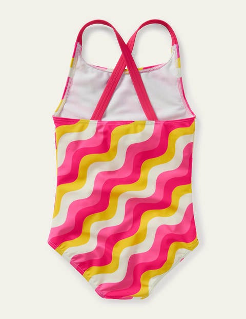 Cross-back Printed Swimsuit - Party Pink Wave Cross-back Printed Swimsuit - Party Pink Wave