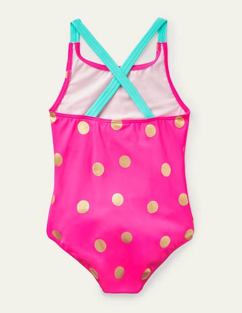 Cross-back Printed Swimsuit - Fuchsia Pink Foil Spot Cross-back Printed Swimsuit - Fuchsia Pink Foil Spot