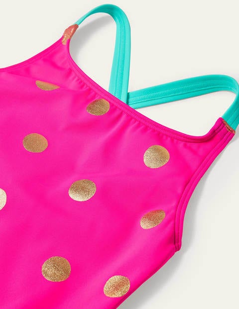 Cross-back Printed Swimsuit - Fuchsia Pink Foil Spot Cross-back Printed Swimsuit - Fuchsia Pink Foil Spot
