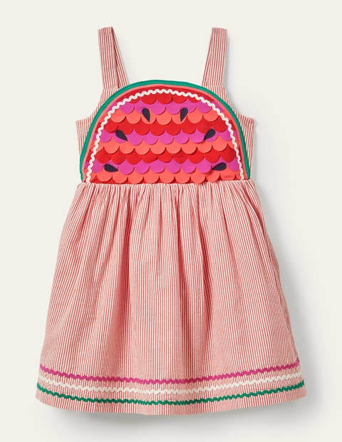 Watermelon Embellished Dress - Strawberry Tart Red Ticking Watermelon Embellished Dress - Strawberry Tart Red Ticking