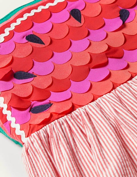 Watermelon Embellished Dress - Strawberry Tart Red Ticking Watermelon Embellished Dress - Strawberry Tart Red Ticking