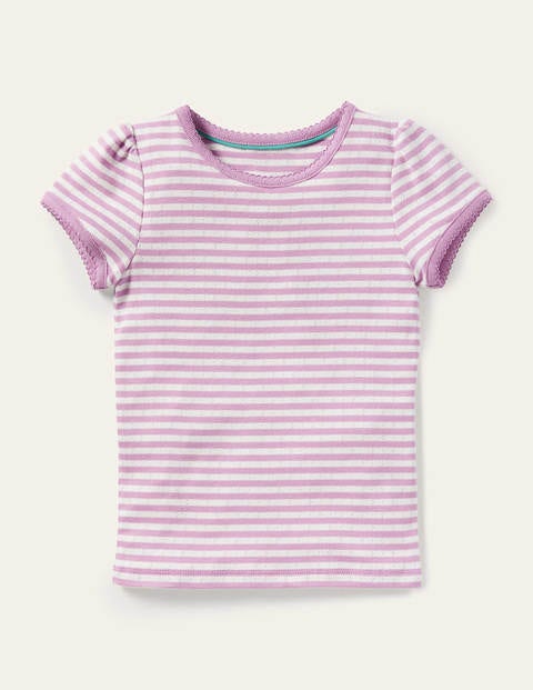 Short-sleeved Pointelle Top - Lilac Purple/ Ivory Short-sleeved Pointelle Top - Lilac Purple/ Ivory