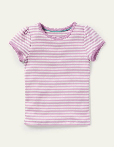 보덴 걸즈 반팔 탑 Boden Short-Sleeved Pointelle Top - Lilac Purple/ Ivory