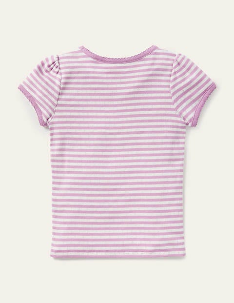 Short-sleeved Pointelle Top - Lilac Purple/ Ivory Short-sleeved Pointelle Top - Lilac Purple/ Ivory