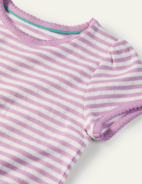 Short-sleeved Pointelle Top - Lilac Purple/ Ivory Short-sleeved Pointelle Top - Lilac Purple/ Ivory