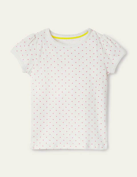 Short-sleeved Pointelle Top - Ivory/ Pink Lemonade Pin Spot Short-sleeved Pointelle Top - Ivory/ Pink Lemonade Pin Spot