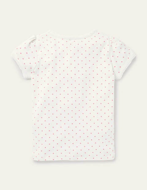 Short-sleeved Pointelle Top - Ivory/ Pink Lemonade Pin Spot Short-sleeved Pointelle Top - Ivory/ Pink Lemonade Pin Spot