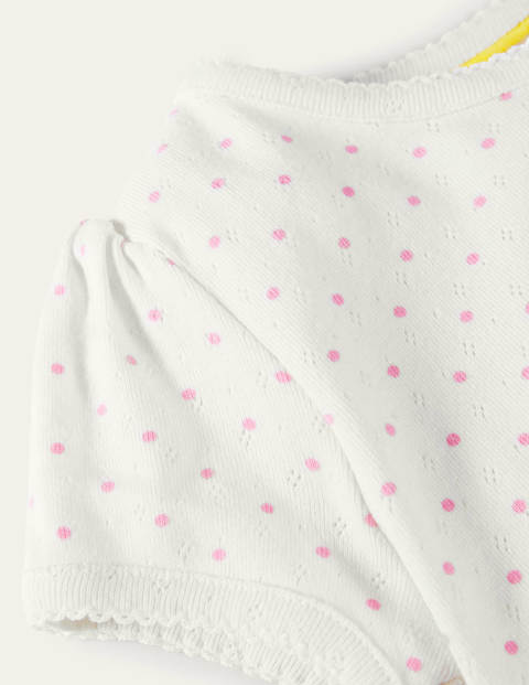 Short-sleeved Pointelle Top - Ivory/ Pink Lemonade Pin Spot Short-sleeved Pointelle Top - Ivory/ Pink Lemonade Pin Spot