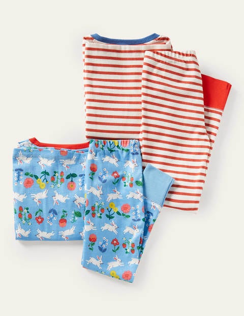 Twin Pack Snug Long Pyjamas - Blue Bunny/ Coral Stripe Twin Pack Snug Long Pyjamas - Blue Bunny/ Coral Stripe