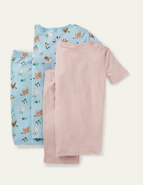 Twin Pack Short John Pajamas - Blue Pets/ Pink Spot Twin Pack Short John Pajamas - Blue Pets/ Pink Spot