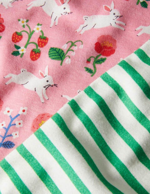 Twin Pack Short John Pajamas - Boto Pink Bunny/ Green Stripe Twin Pack Short John Pajamas - Boto Pink Bunny/ Green Stripe