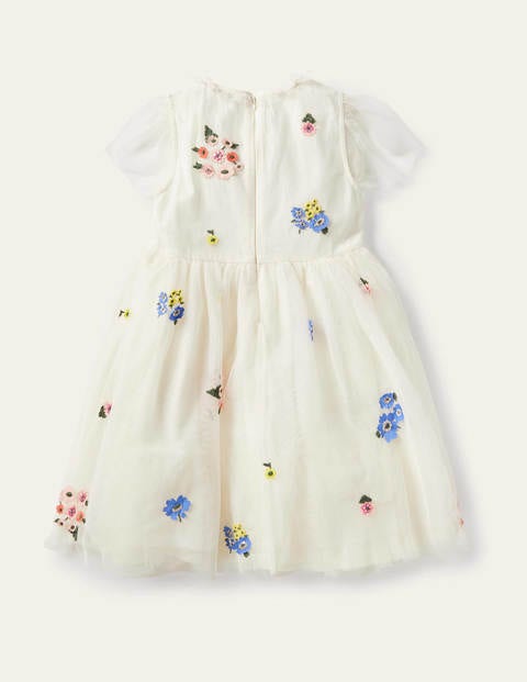 Embellished Tulle Dress - Ecru Floral Embellished Tulle Dress - Ecru Floral