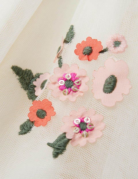Embellished Tulle Dress - Ecru Floral Embellished Tulle Dress - Ecru Floral