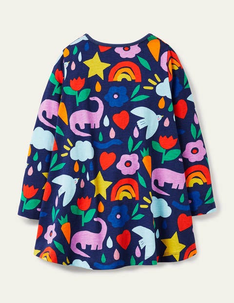 Printed Jersey Pocket Tunic - Starboard Blue Happy Dino Printed Jersey Pocket Tunic - Starboard Blue Happy Dino