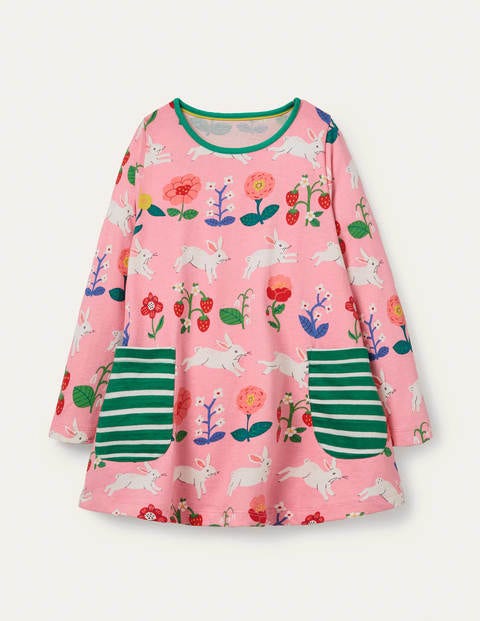 Printed Jersey Pocket Tunic - Pink Lemonade Bunny Stripe Printed Jersey Pocket Tunic - Pink Lemonade Bunny Stripe