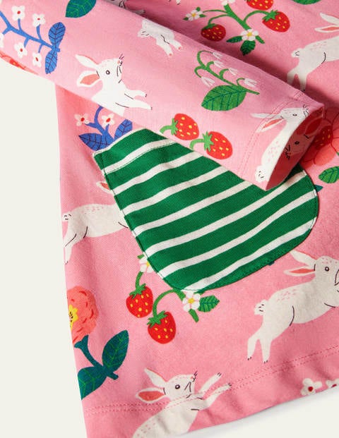 Printed Jersey Pocket Tunic - Pink Lemonade Bunny Stripe Printed Jersey Pocket Tunic - Pink Lemonade Bunny Stripe