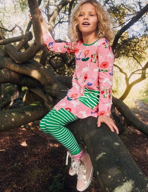 Printed Jersey Pocket Tunic - Pink Lemonade Bunny Stripe Printed Jersey Pocket Tunic - Pink Lemonade Bunny Stripe