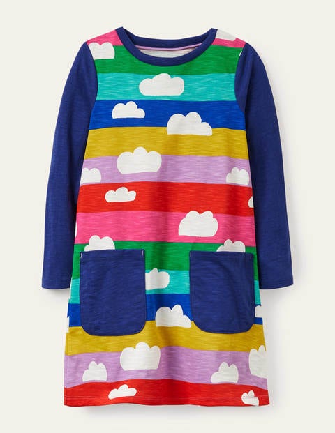Fun Pocket Jersey Dress - Multi Rainbow Clouds Fun Pocket Jersey Dress - Multi Rainbow Clouds