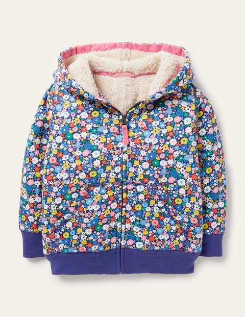 Shaggy-Lined Hoodie - Elizabethan Blue Flowerpatch Shaggy-Lined Hoodie - Elizabethan Blue Flowerpatch