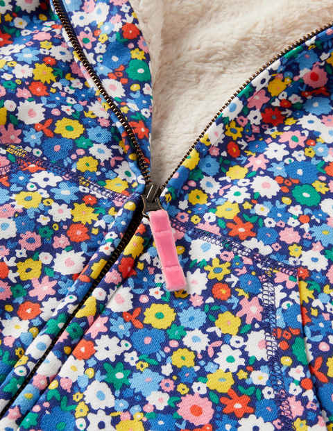 Shaggy-Lined Hoodie - Elizabethan Blue Flowerpatch Shaggy-Lined Hoodie - Elizabethan Blue Flowerpatch