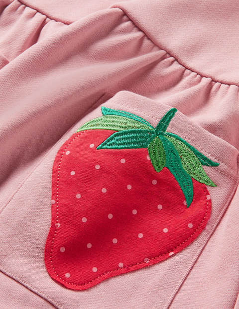 Appliqué Pocket Jersey Dress - Boto Pink Strawberry Appliqué Pocket Jersey Dress - Boto Pink Strawberry