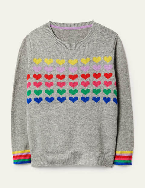Pullover mit Regenbogenherzen - Grau Meliert, Herzen Pullover mit Regenbogenherzen - Grau Meliert, Herzen