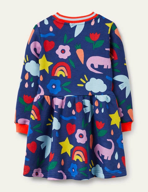 Blue Jungle Print Sweatshirt Dress - Starboard Blue Happy Dino Blue Jungle Print Sweatshirt Dress - Starboard Blue Happy Dino