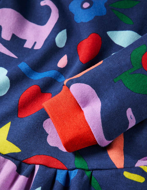 Blue Jungle Print Sweatshirt Dress - Starboard Blue Happy Dino Blue Jungle Print Sweatshirt Dress - Starboard Blue Happy Dino