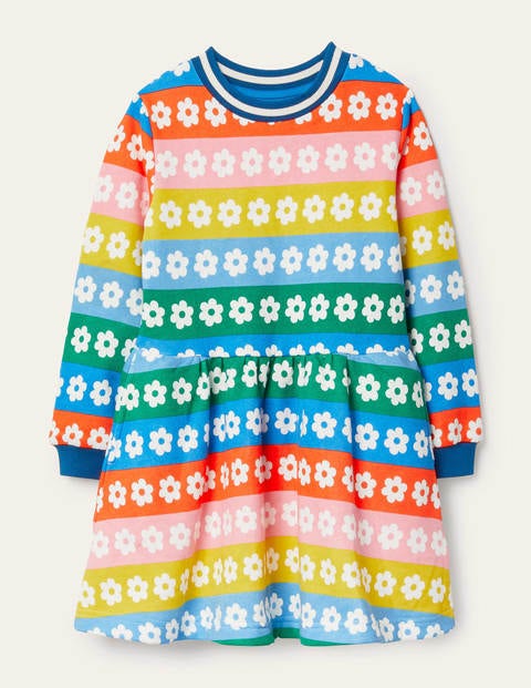 Gemustertes Sweatshirt-Kleid - Regenbogenfarben, Gestreift/Gänseblümchen Gemustertes Sweatshirt-Kleid - Regenbogenfarben, Gestreift/Gänseblümchen