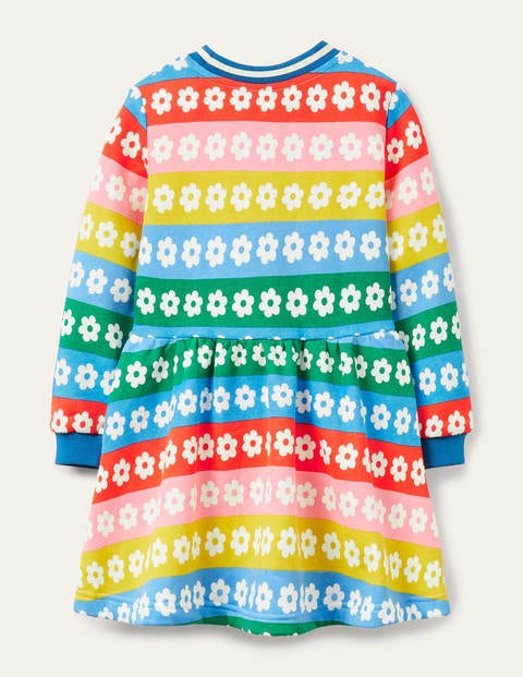 Gemustertes Sweatshirt-Kleid - Regenbogenfarben, Gestreift/Gänseblümchen Gemustertes Sweatshirt-Kleid - Regenbogenfarben, Gestreift/Gänseblümchen