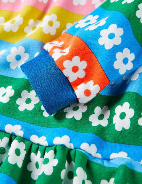 Gemustertes Sweatshirt-Kleid - Regenbogenfarben, Gestreift/Gänseblümchen Gemustertes Sweatshirt-Kleid - Regenbogenfarben, Gestreift/Gänseblümchen