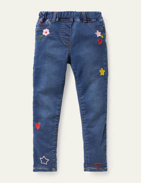 Embroidered Denim Leggings - Mid Vintage Denim Embroidered Denim Leggings - Mid Vintage Denim
