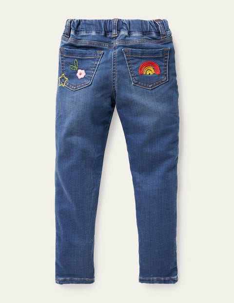 Embroidered Denim Leggings - Mid Vintage Denim Embroidered Denim Leggings - Mid Vintage Denim