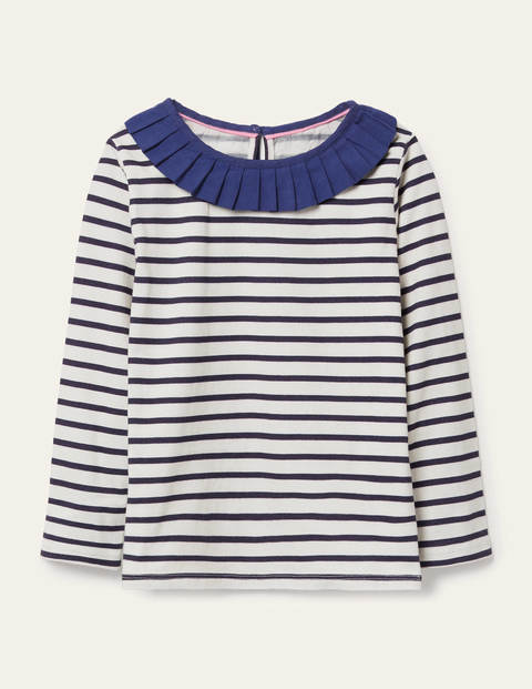 Pleated Collar Jersey Top - Ivory/ Starboard Blue Pleated Collar Jersey Top - Ivory/ Starboard Blue