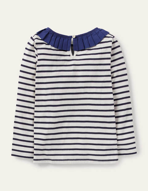 Pleated Collar Jersey Top - Ivory/ Starboard Blue Pleated Collar Jersey Top - Ivory/ Starboard Blue